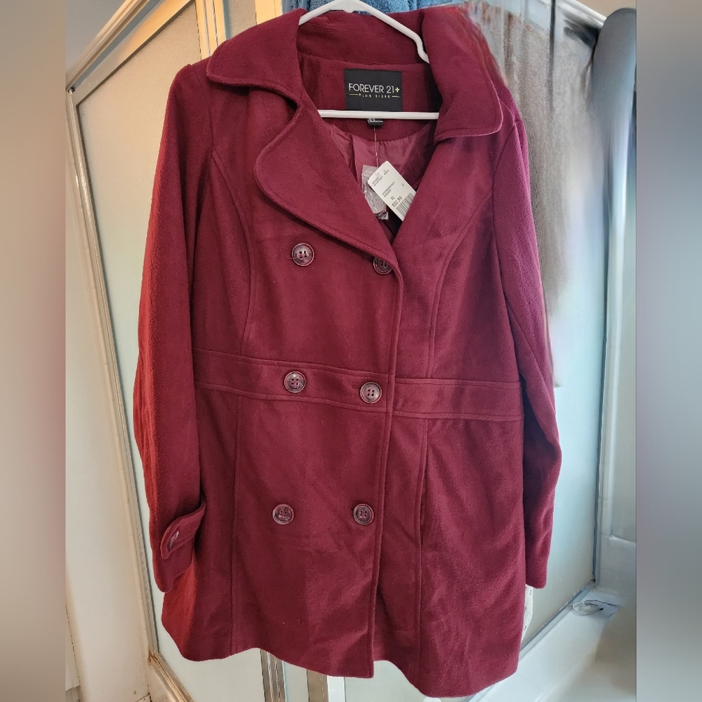 NWT Forever 21+ burgundy pea coat
